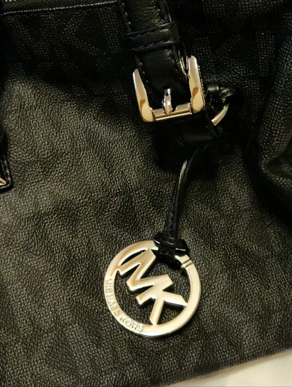 Michael Kors Black Logo Satchel with Silver Hardware